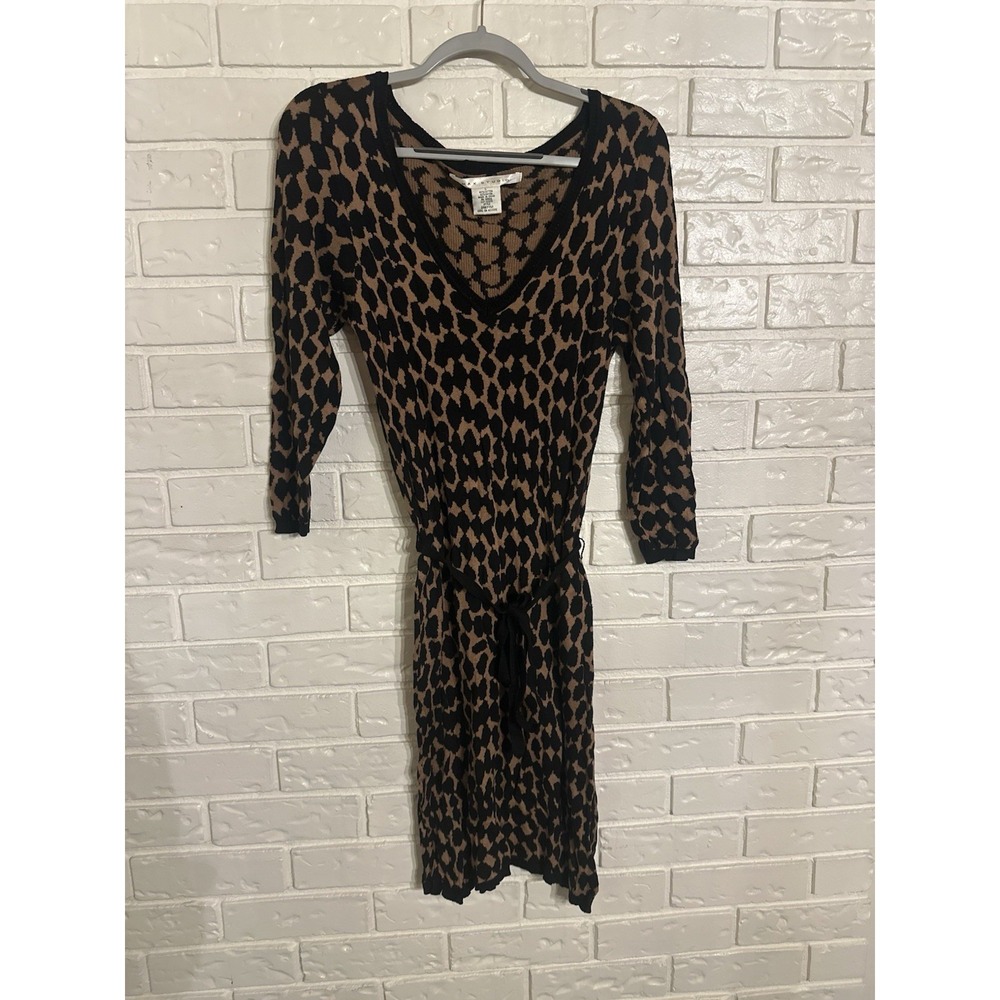 Max Studio Sweater Dress Womens‎ L Black Brown Pullover Midi Long Tie Stretch